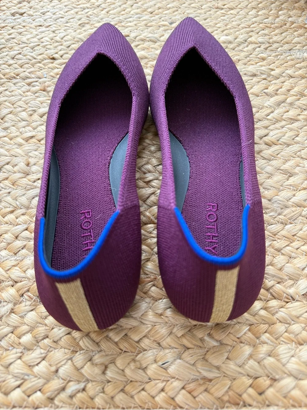 Rothy's Pointed Knit Flats in Plum with Blue Trim - Picture 8 of 10
